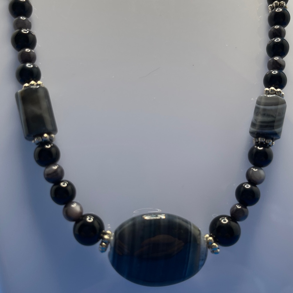 Elegant Grey and Black Beaded Necklace